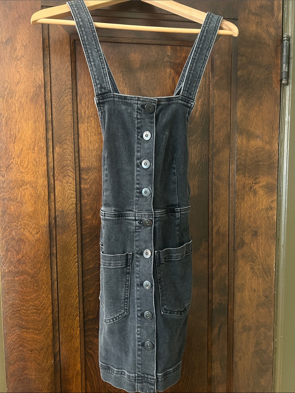 3x1 Black Washed Denim Pinafore Dress
